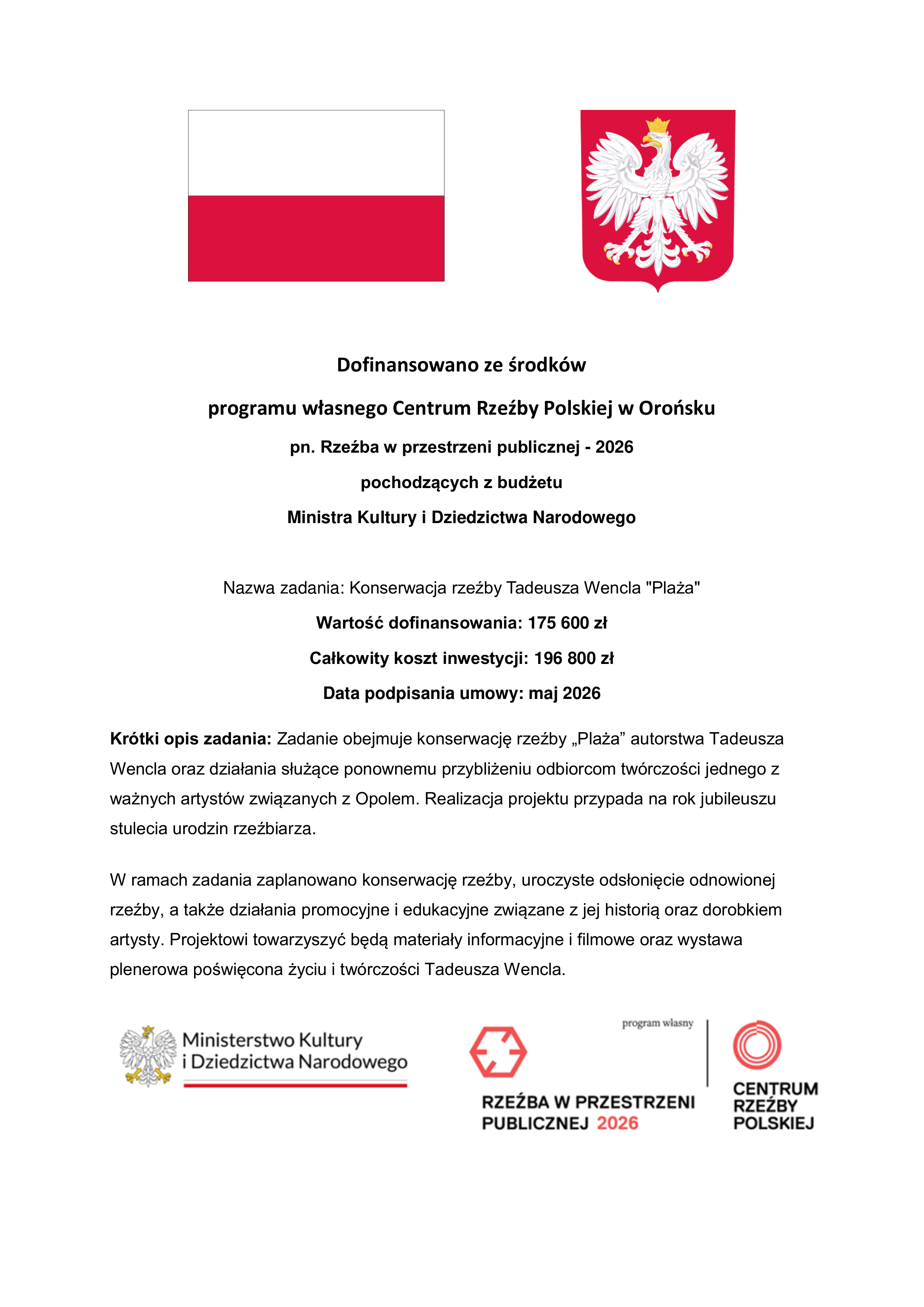 baner informujący o dofinansowaniu projektu ze środkó Muzeum Rzeźby w Oroński i MKIDN