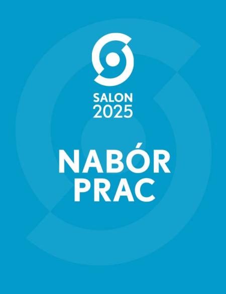 baner informacyjny, niebieskie tło, logo salonu wiosennego  w postaci przerwanego koła, napis: nabór