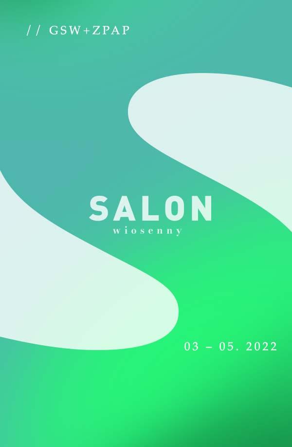 baner informacyjny, zielone S na białym tle, napis Salon wiosenny 2022, GSW plus ZPAP