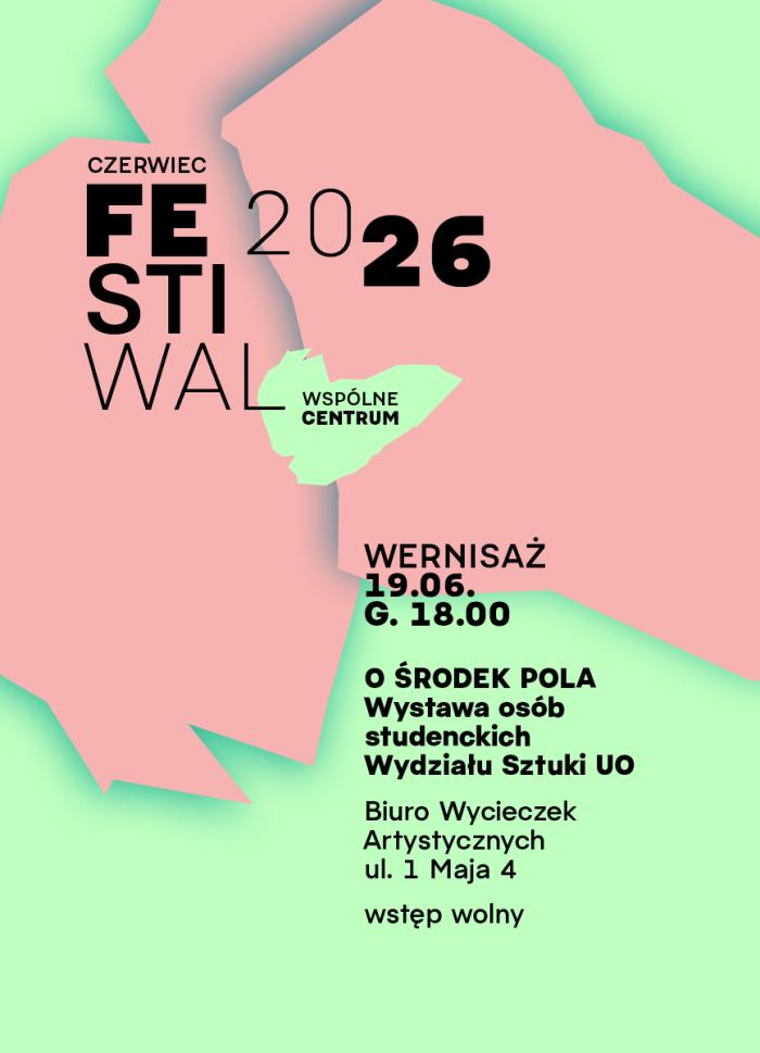 baner informacyjny o wystawie O środek pola, wernisaż 19.06 g.18.00